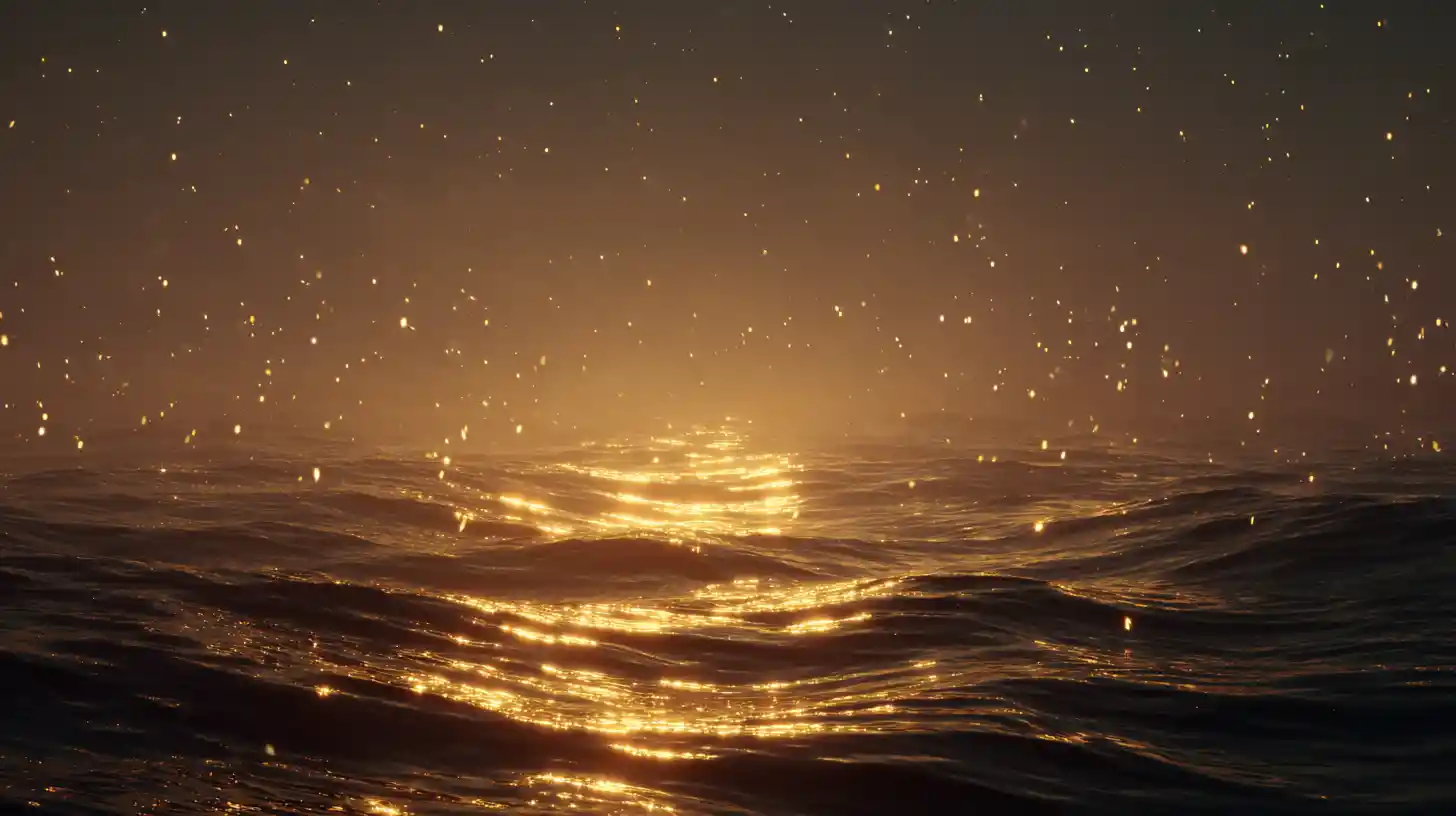 Serene moonlit ocean with gentle golden reflective waves