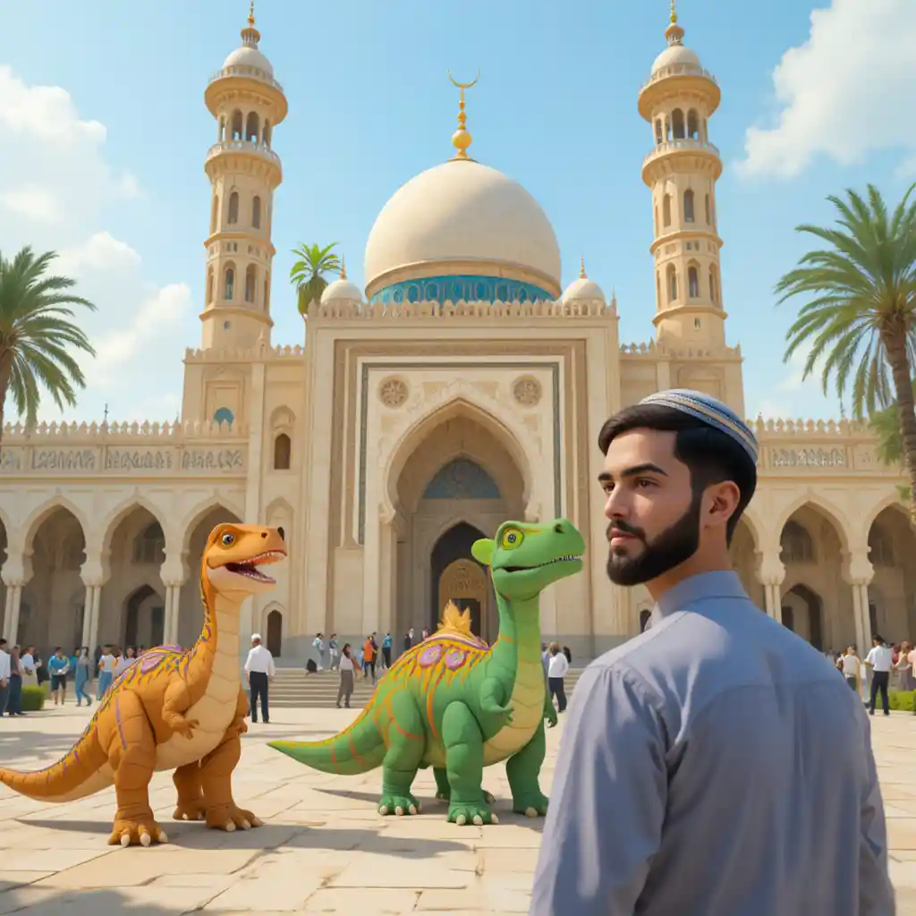 Uomo calmo in piedi davanti alla Moschea del Profeta a Medina
