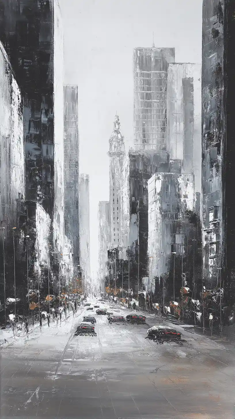 Pittura espressiva a pennello secco di un paesaggio urbano