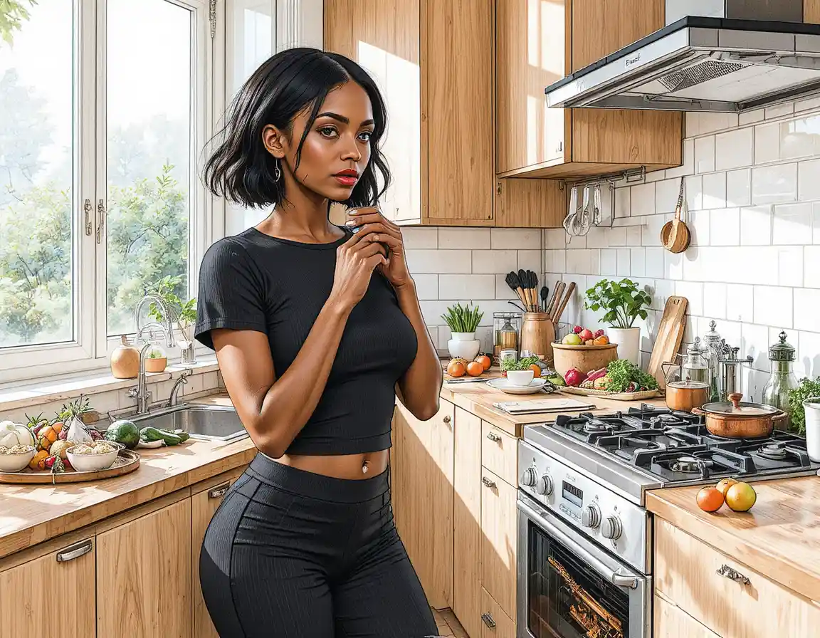 Focused woman cooking in a warm modern kitchen