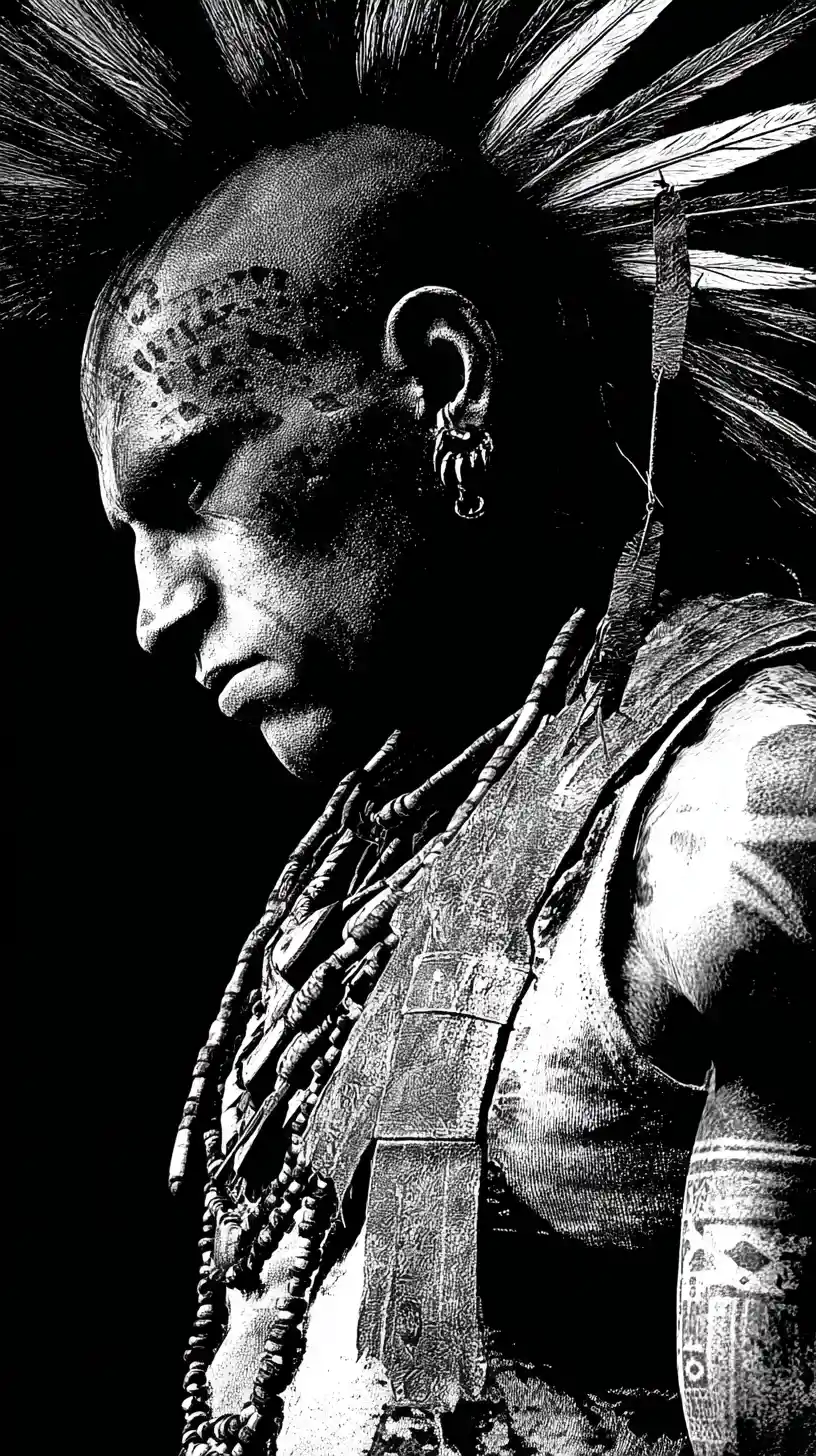 Fiero Guerriero Apache in Audace Stile Punk Noir Monocromatico