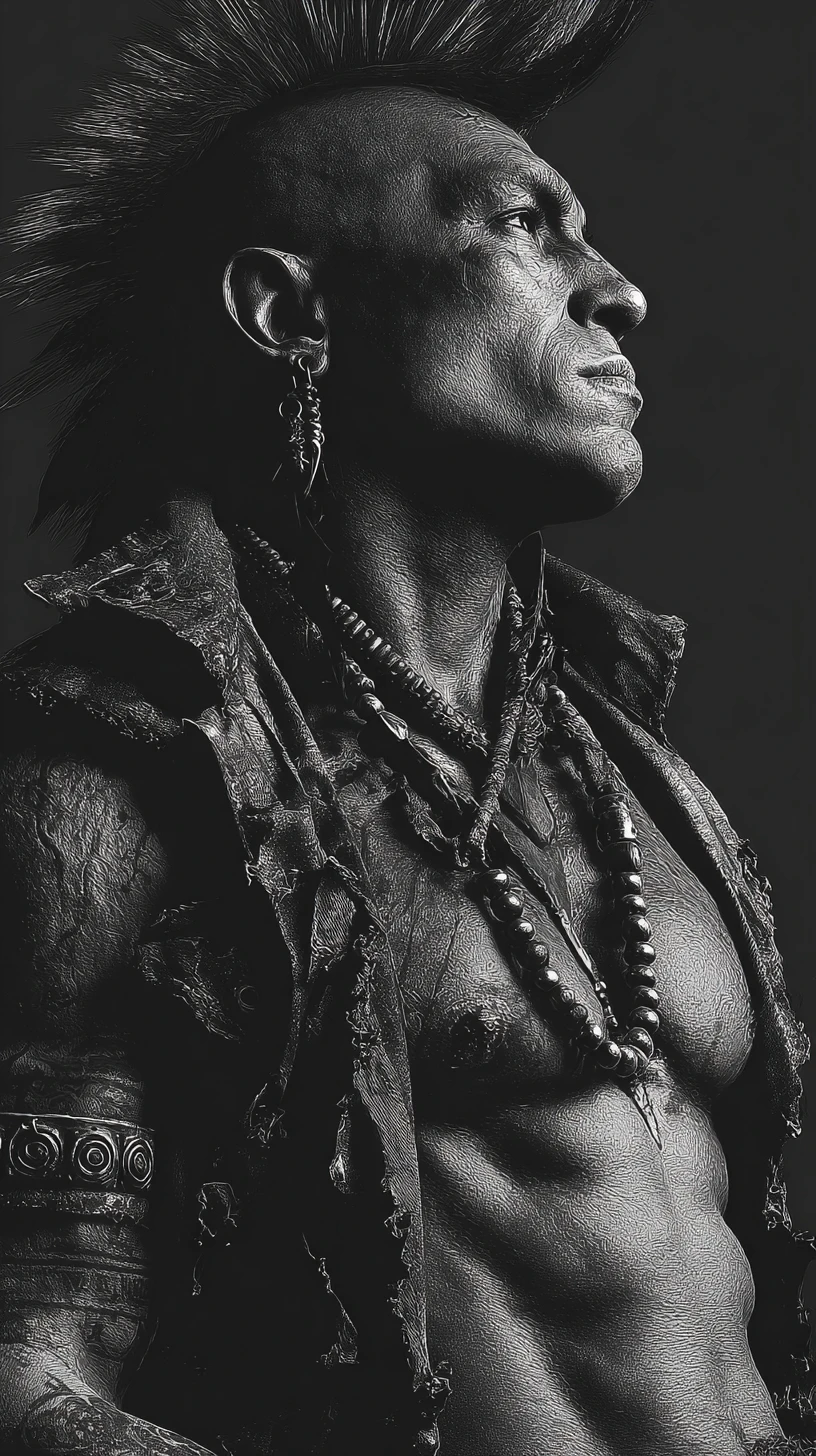 Proud muscular Apache warrior in monochrome punk noir style
