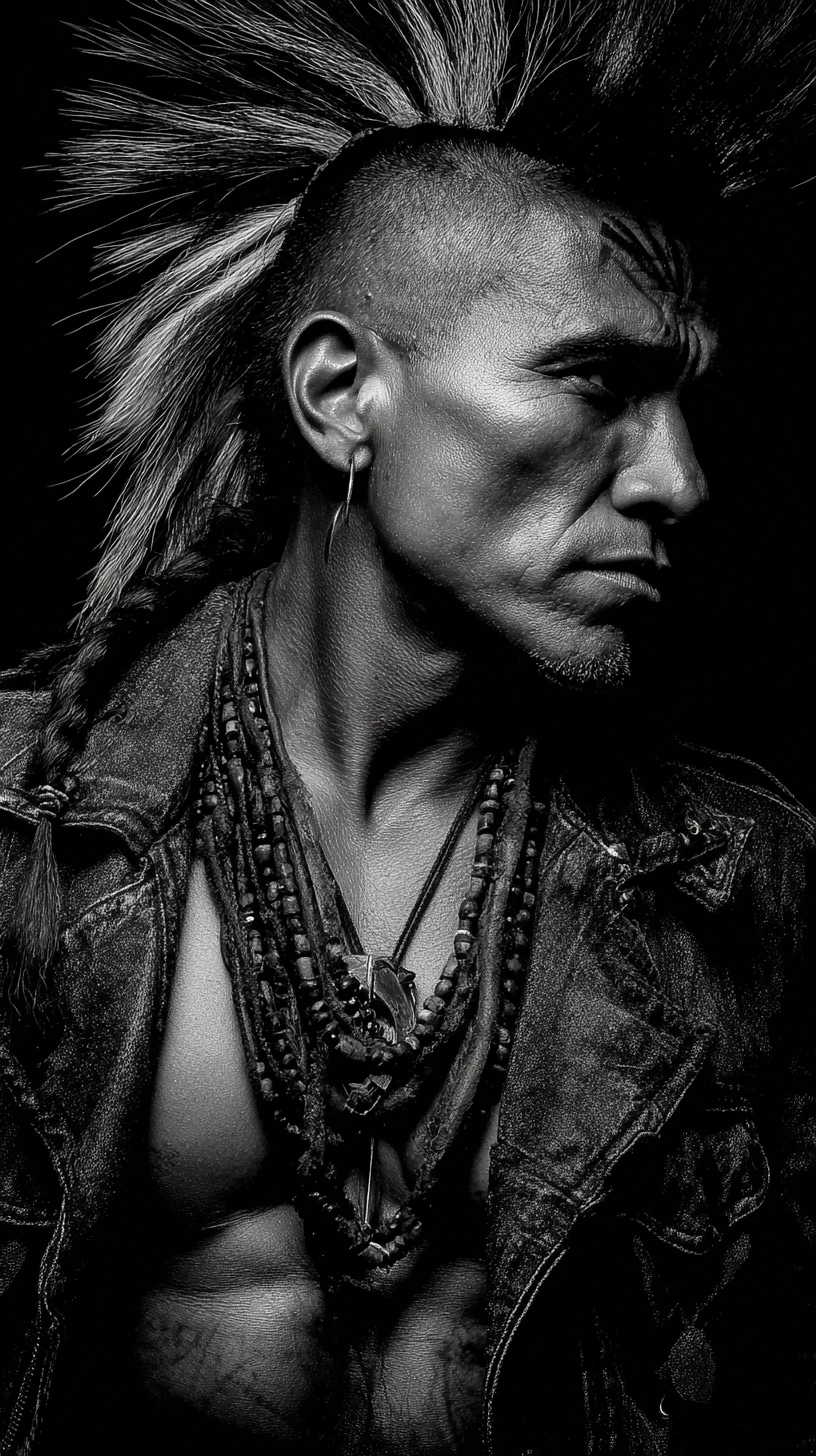 Proud muscular apache warrior in monochrome punk noir style
