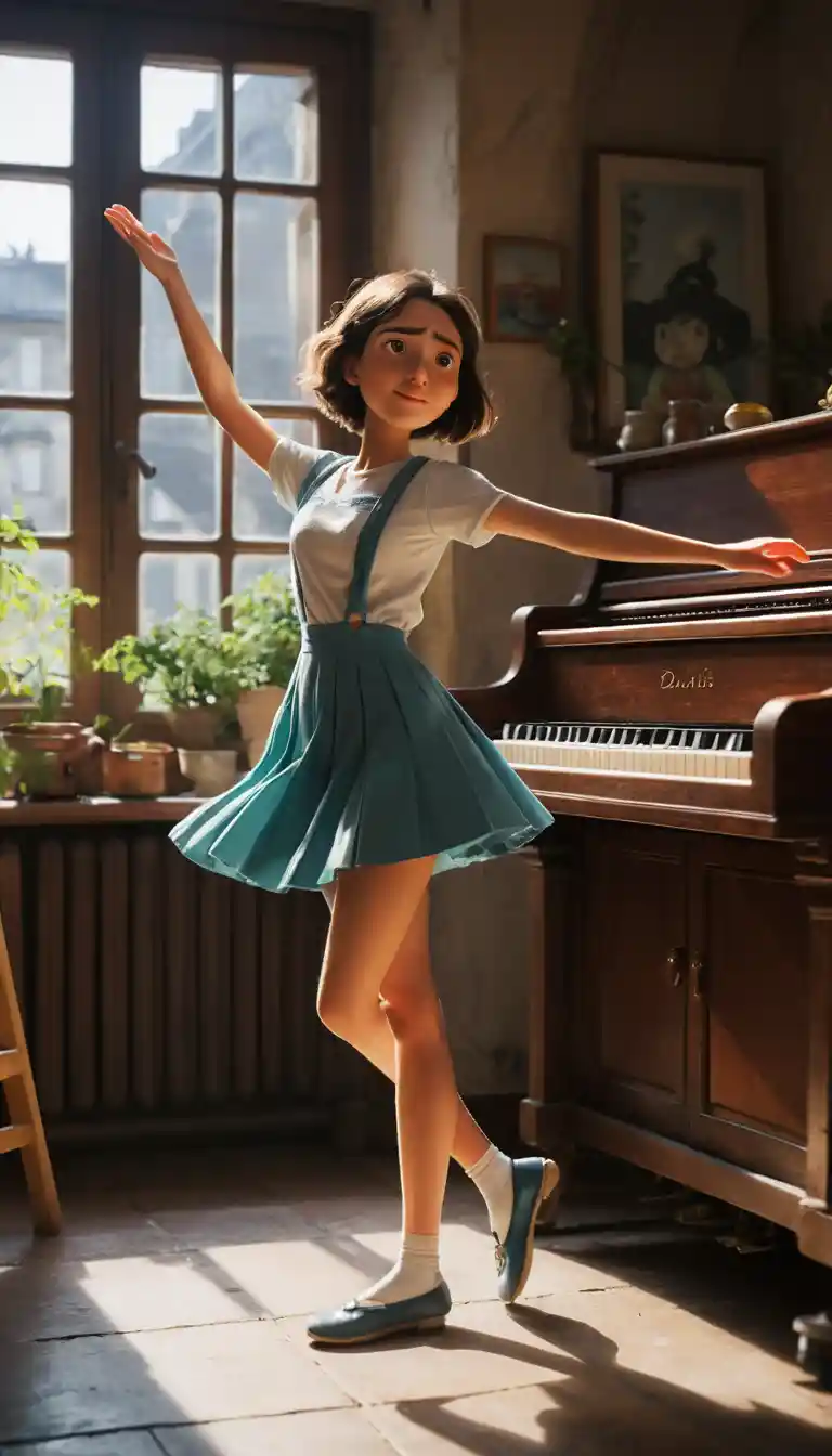 Woman dancing inside a toaster seen from a low angle