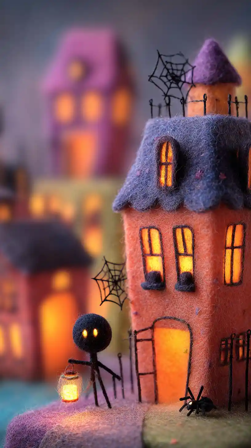 Whimsical Felt Haunted House With Tiny Ghost Apprentice