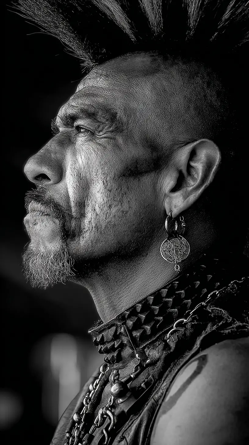 Proud muscular Apache warrior in bold monochrome punk noir