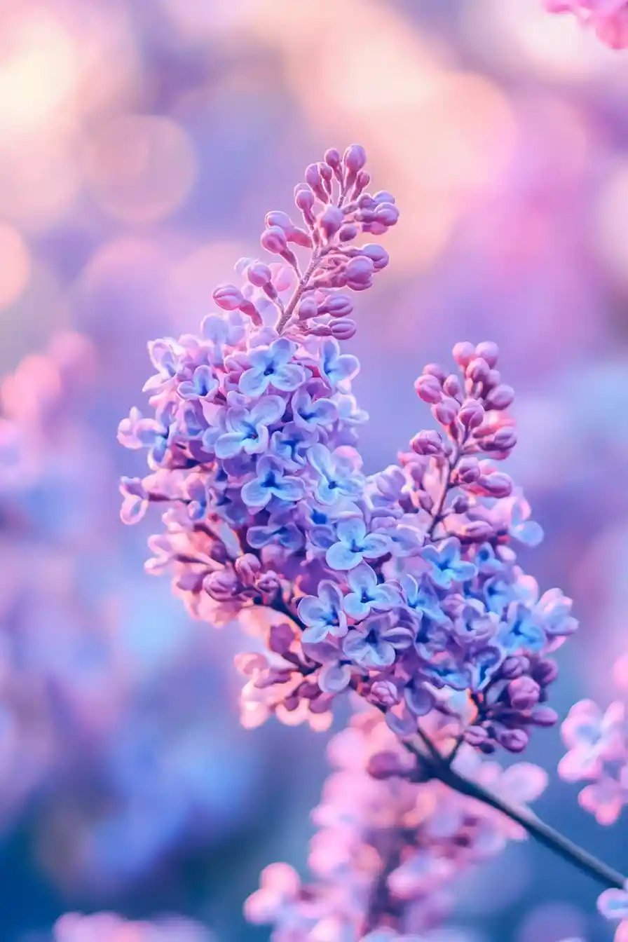 Whimsical metallic fairy standing in vivid pastel lilac tones