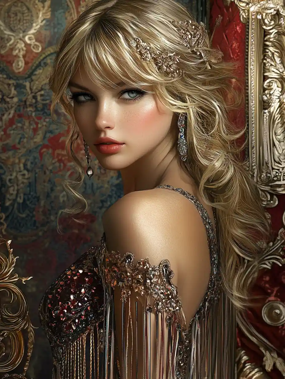 Elegant blonde woman in a lavish art deco interior