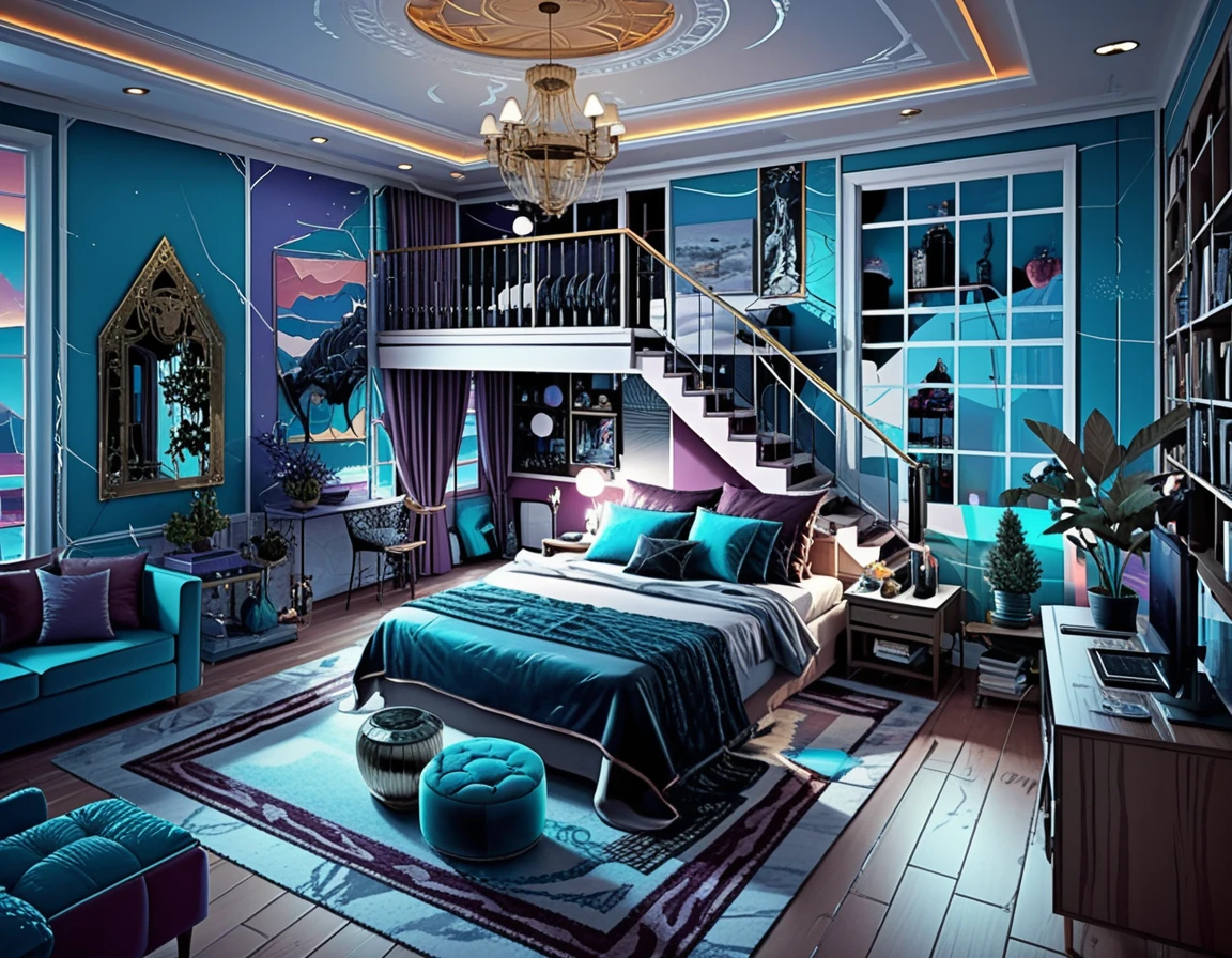 Isometric 3D Interior Of A Dark Eclectic Two Story Building