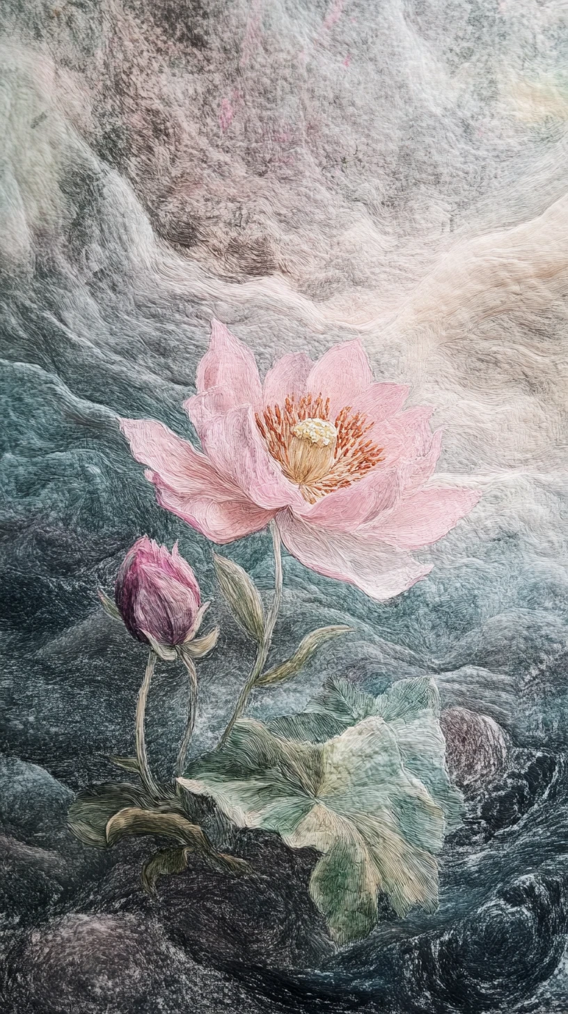 Surreal abstract flower emerging from soft chalk like textures