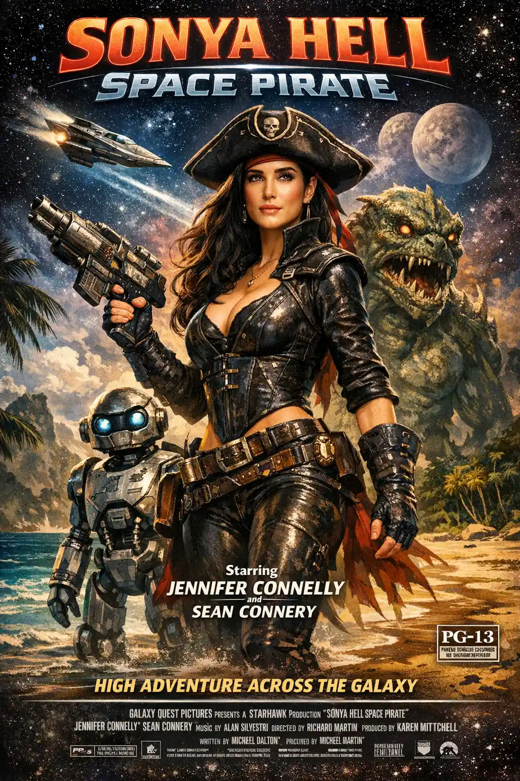 Sci-Fi-Piratin am alienartigen Strand – Filmposter
