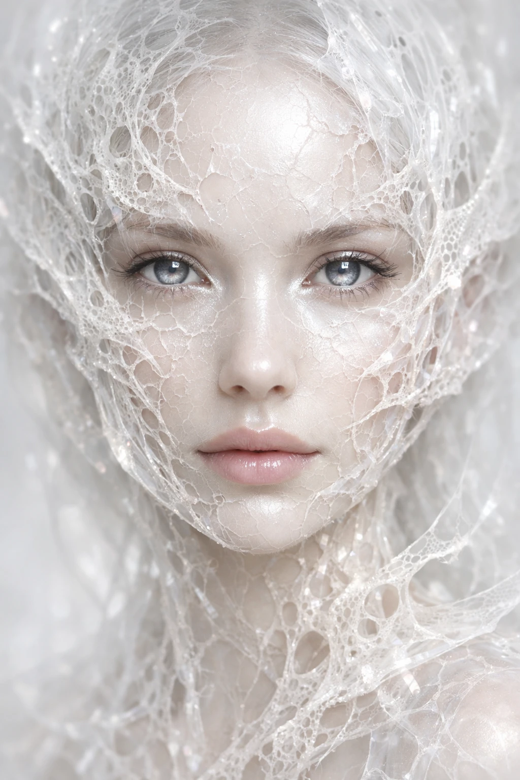 Ritratto surreale ed etereo di donna fuso con texture astratte