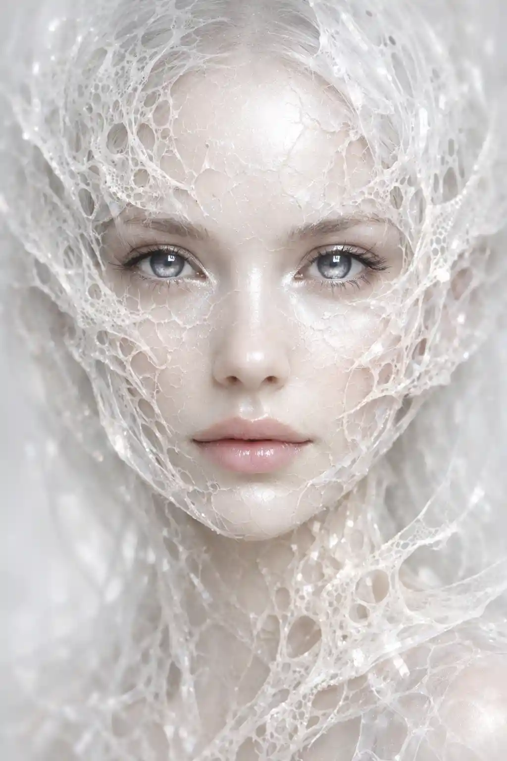 Surreal ethereal woman portrait fused with abstract textures