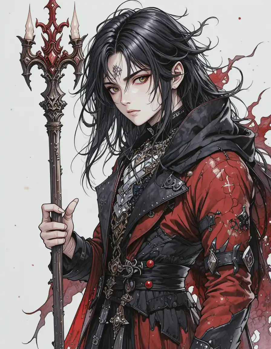 Handgezeichneter Vampirfürst in japanischer Fantasy-Illustration