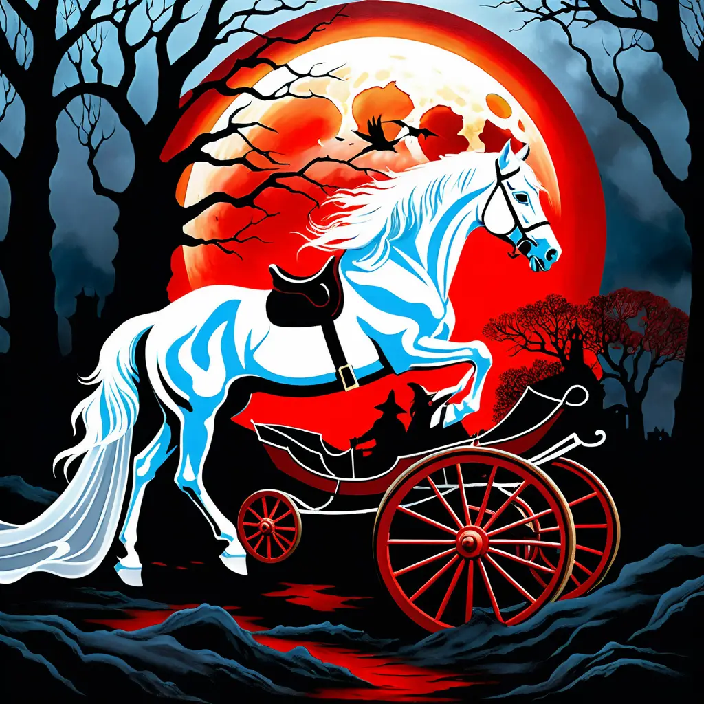 Haunted baroque scene with cursed horse and falling figure