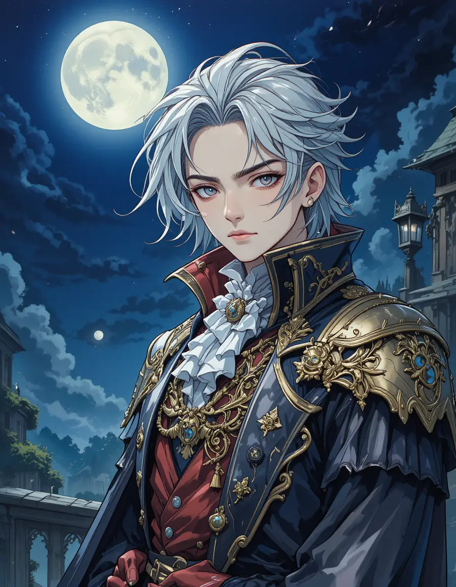 Moonlit fantasy noble highlord close up character illustration