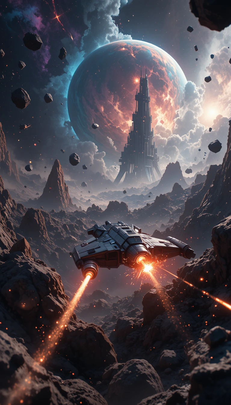 Small spacecraft dodging asteroids in a dense space field