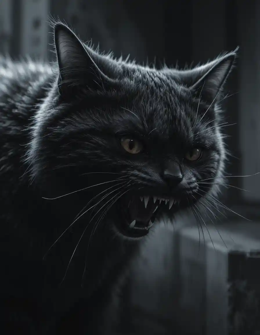 Monochrome Close Up Of Menacing Cat In Dramatic Light