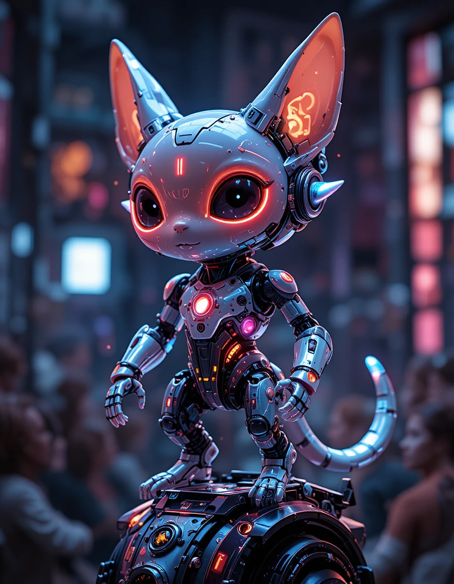 Futuristic neon robotic creature with glowing eyes