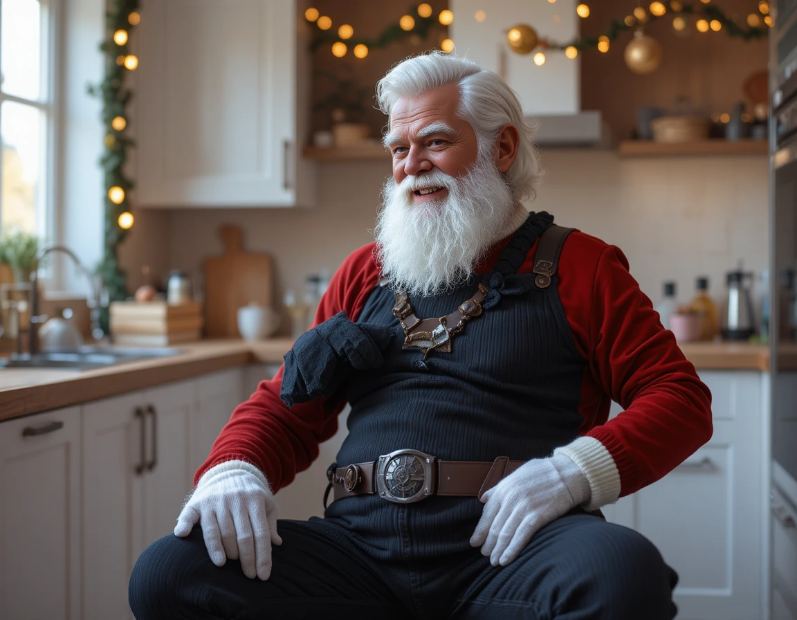 Santa Claus and excited boy in warm Christmas close up