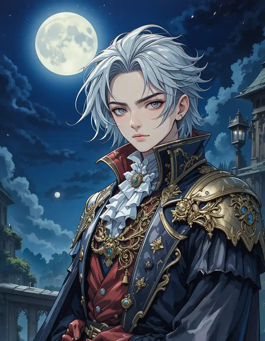 Moonlit fantasy noble highlord close up character illustration