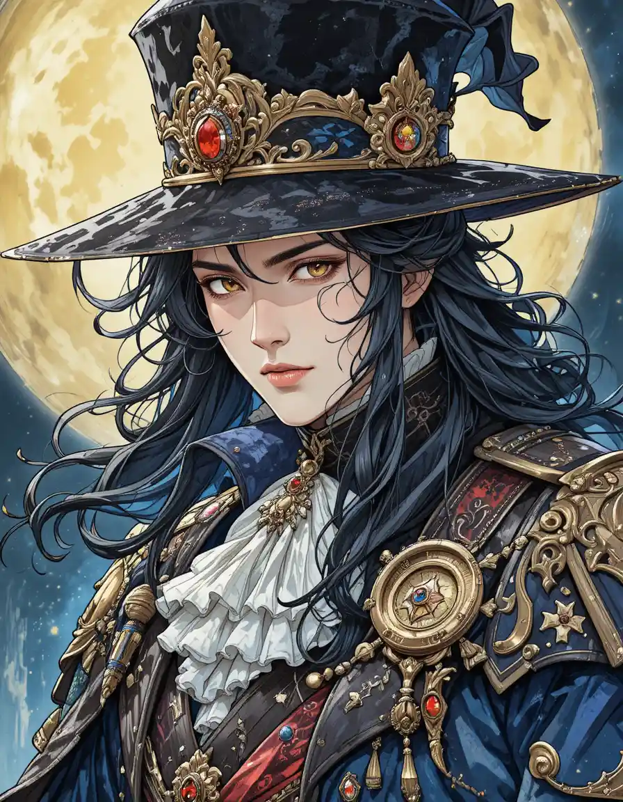 Illustrazione ravvicinata di highlord mago nero fantasy al chiaro di luna