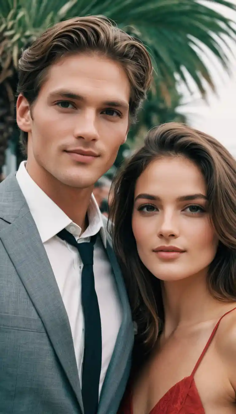 Elegant couple selfie on the Cannes red carpet