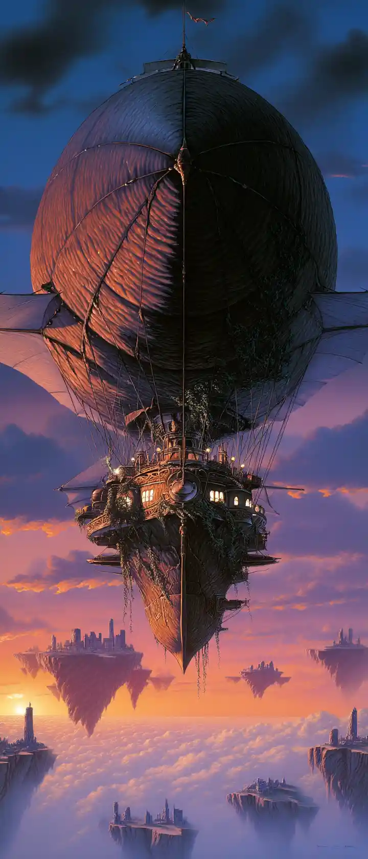 Young anime sky pilot on a living airship