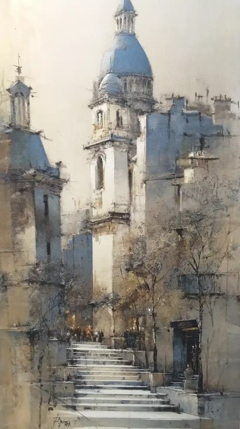 Dipinto espressivo a pennello secco di un paesaggio urbano
