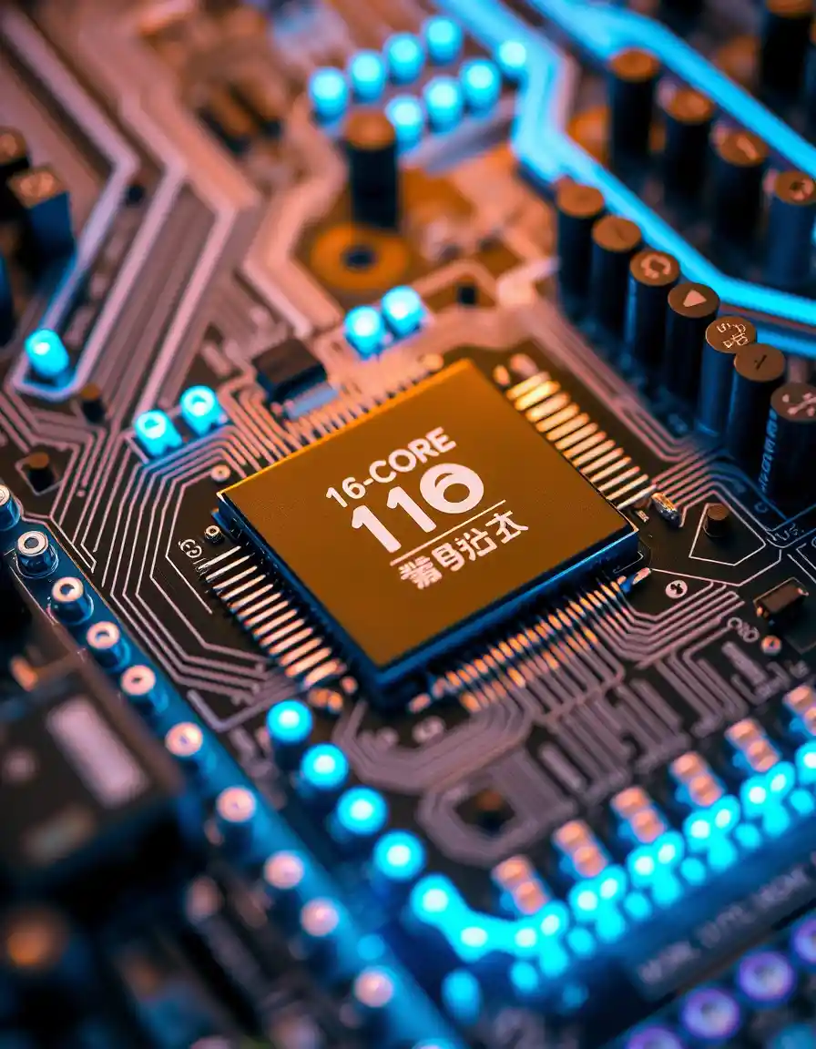 Macro view of neon lit circuit board with processor