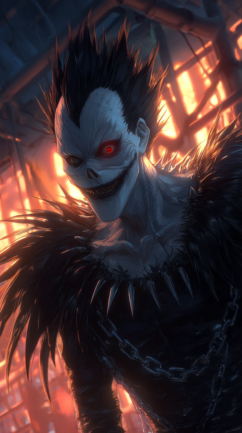 Menacing demon with glowing red eye in stylized portrait