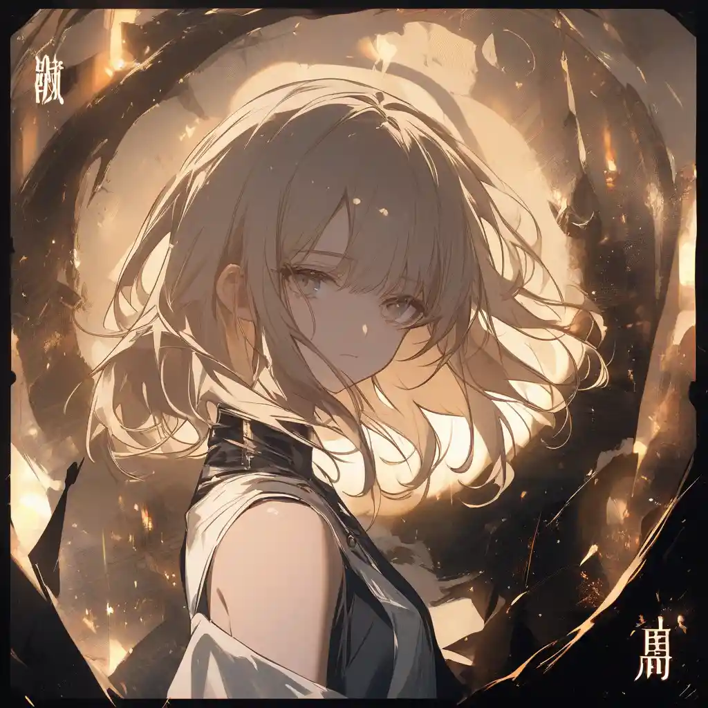 Ernste blonde Anime-Frau in düster bedrückender Atmosphäre