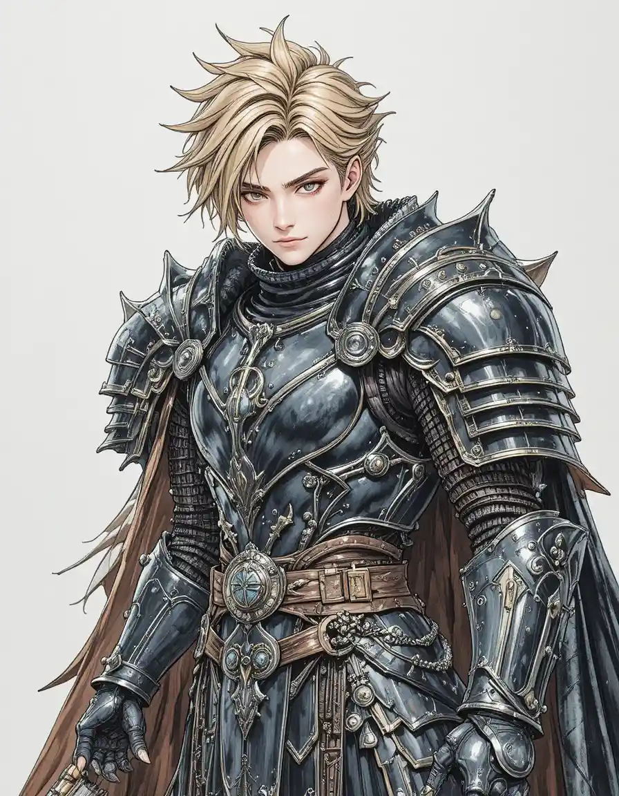 Hand drawn fantasy black knight character illustration