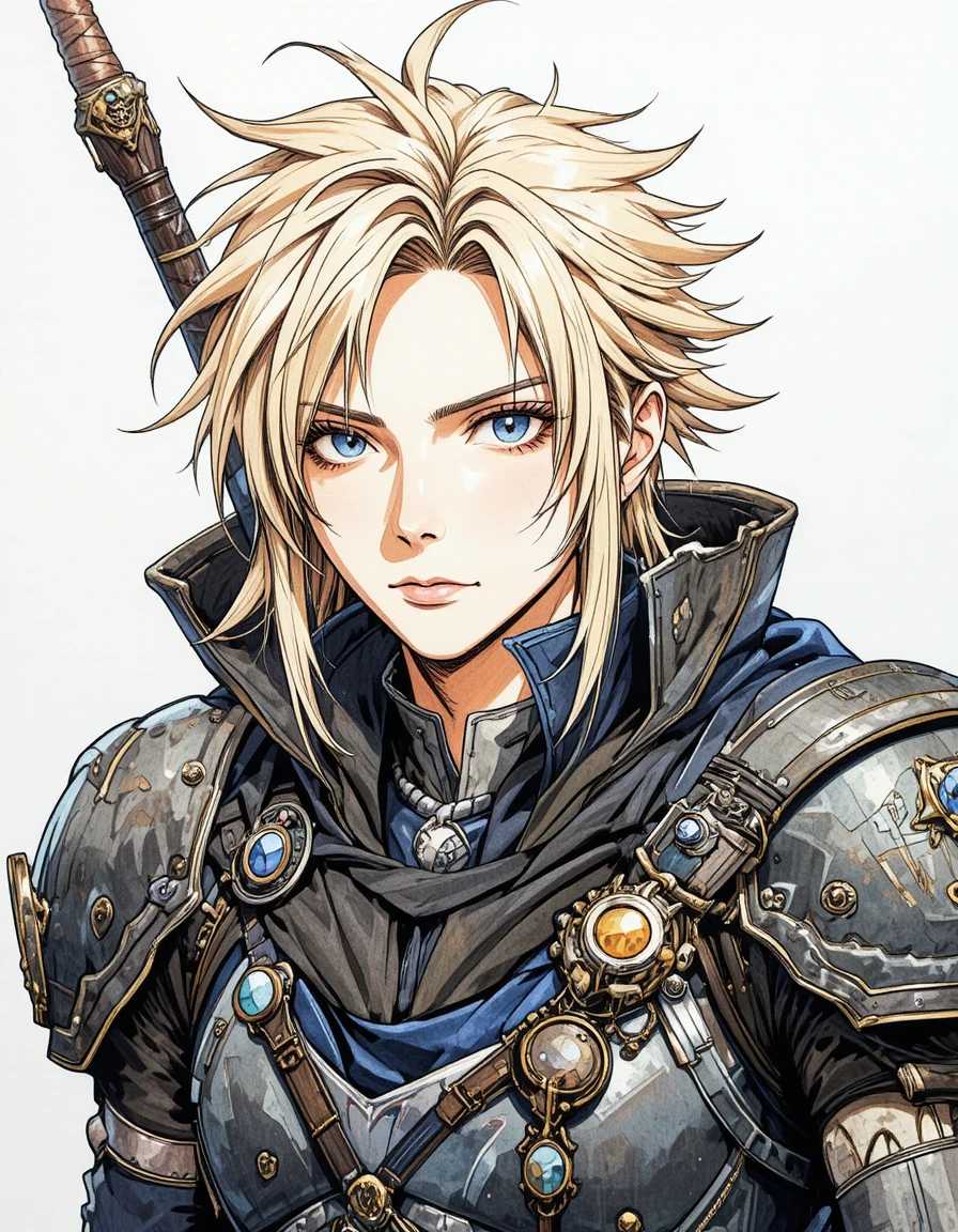 Color fantasy warrior character illustration in hand drawn style