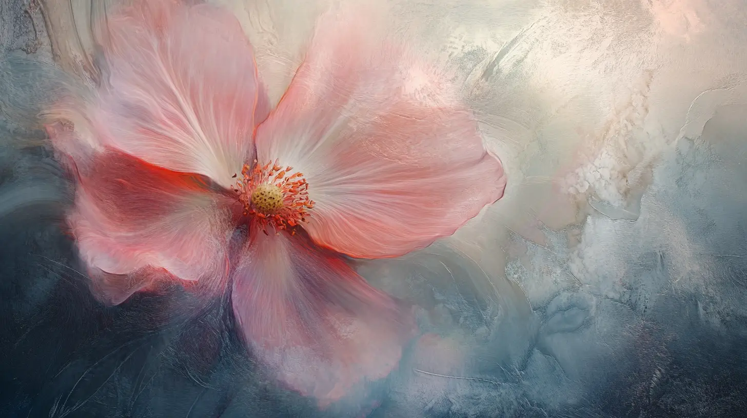 Surreal abstract wild flower emerging from chalk like dust