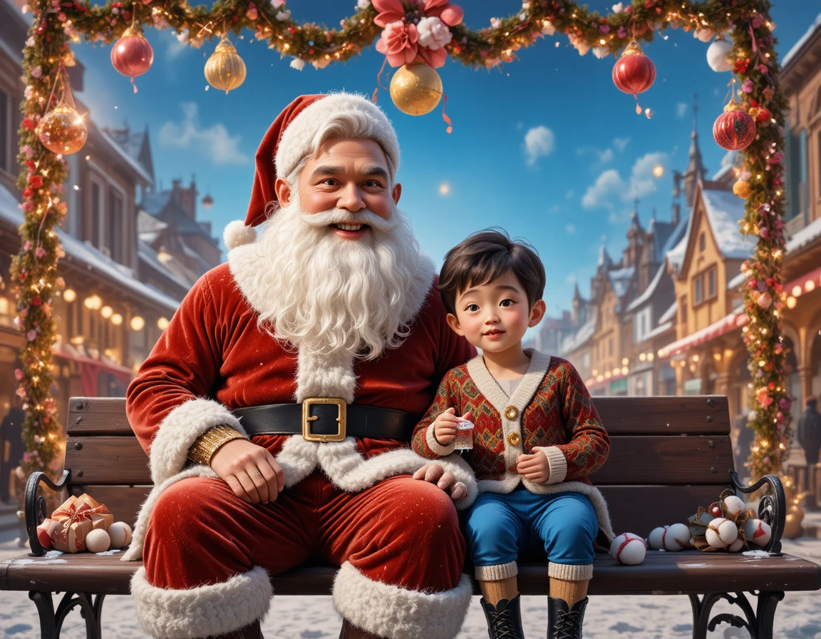 Santa Claus with smiling boy in cozy Christmas setting