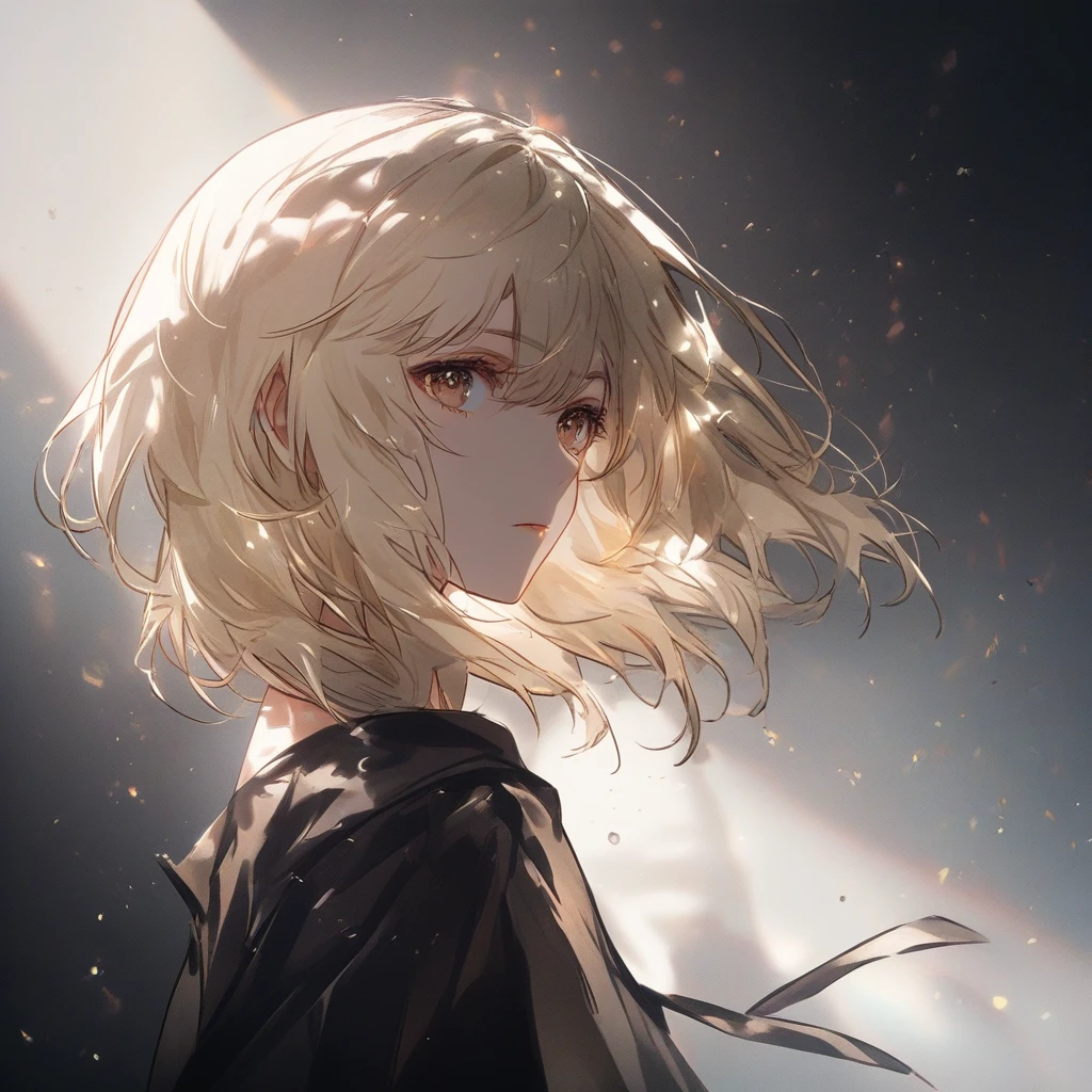 Serious blonde anime woman in dark oppressive shadows