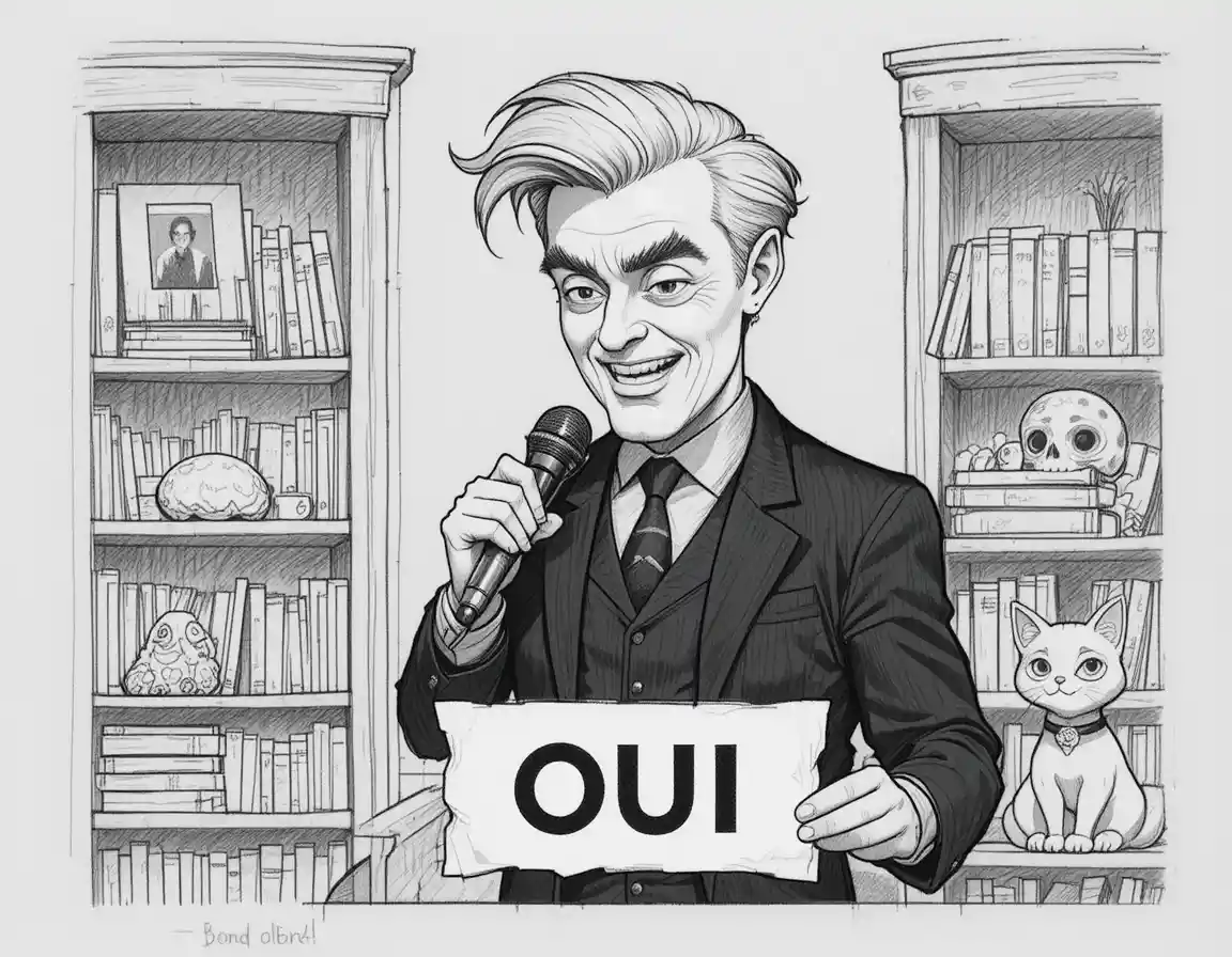 Man giving a speech in a black and white digital cartoon