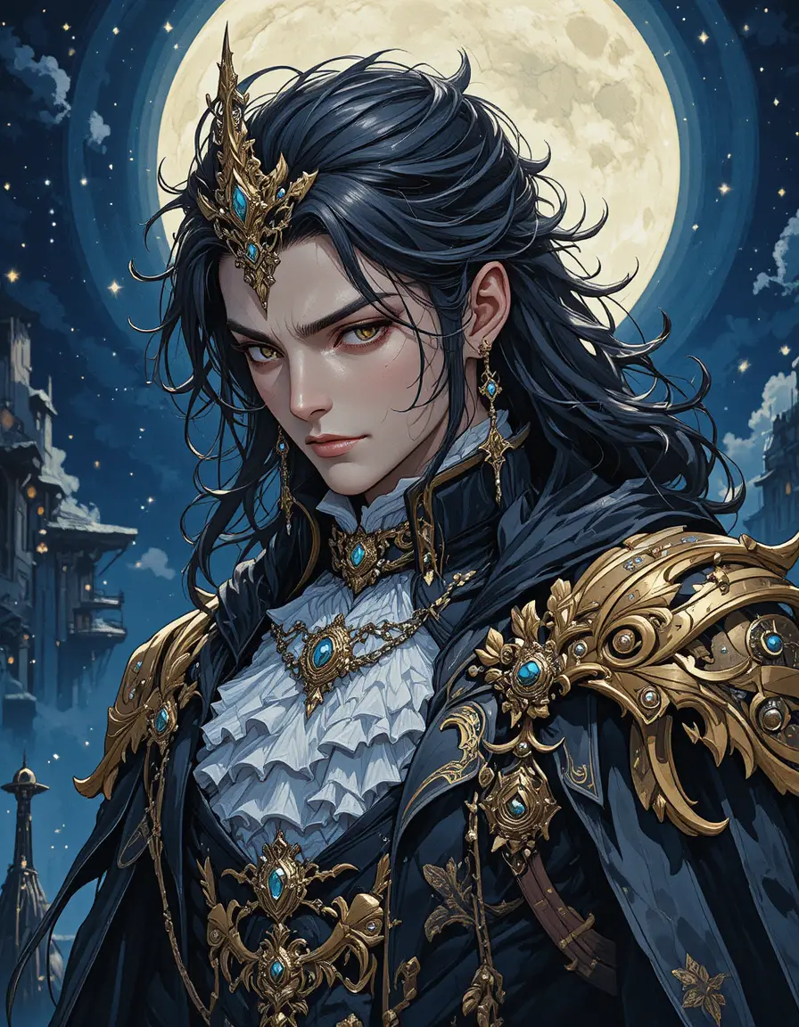 Moonlit fantasy noble lord close up character illustration