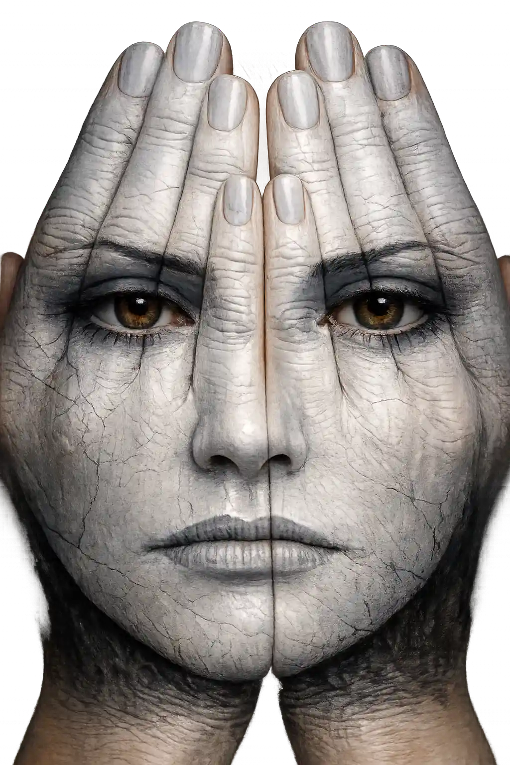 Surreal hands painted as a second silent human face