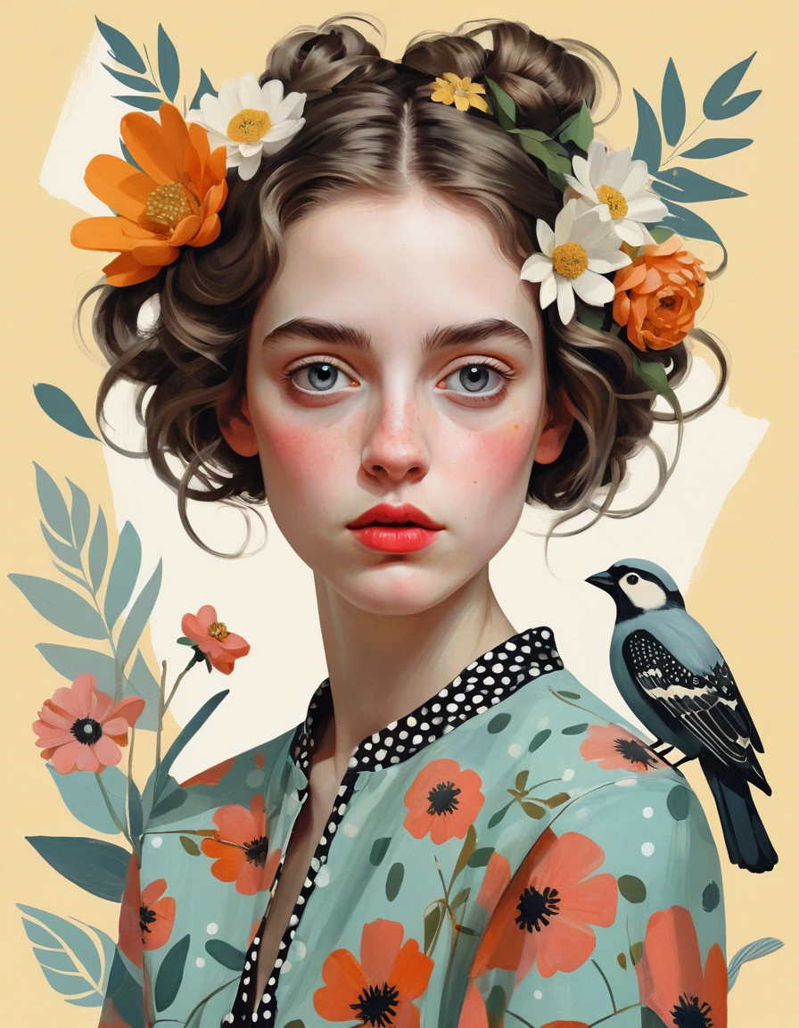 Retrato lúdico de uma mulher em moda ousada de bolinhas