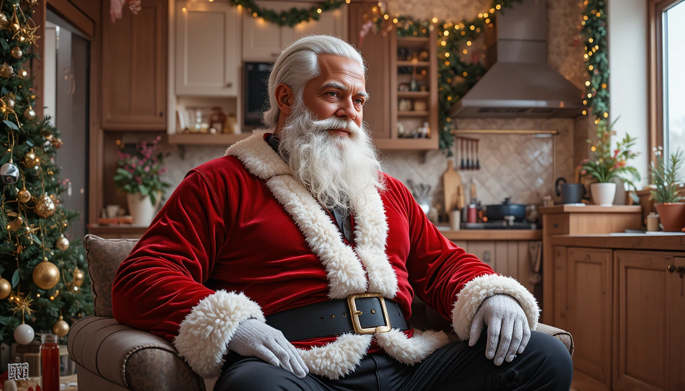Ragazzo sorridente con Babbo Natale in una calda scena di Natale