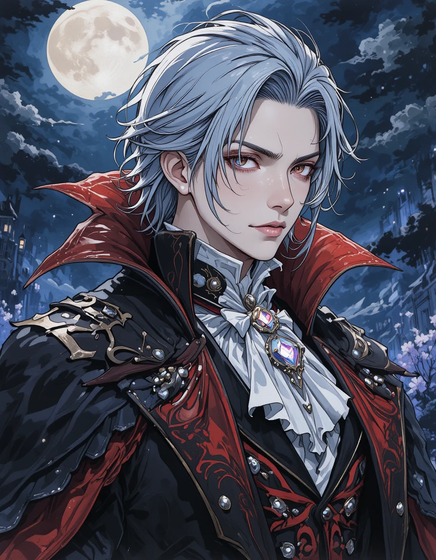 Moonlit vampire highlord in ornate noble attire