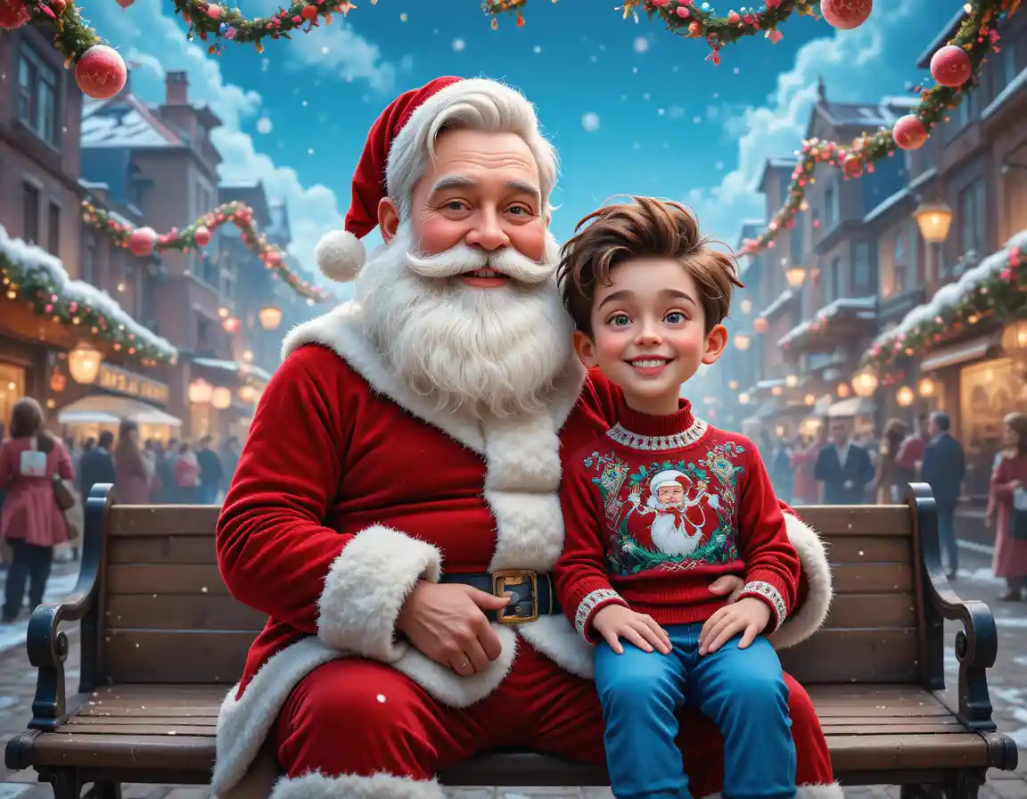 Santa Claus with happy child in warm Christmas setting