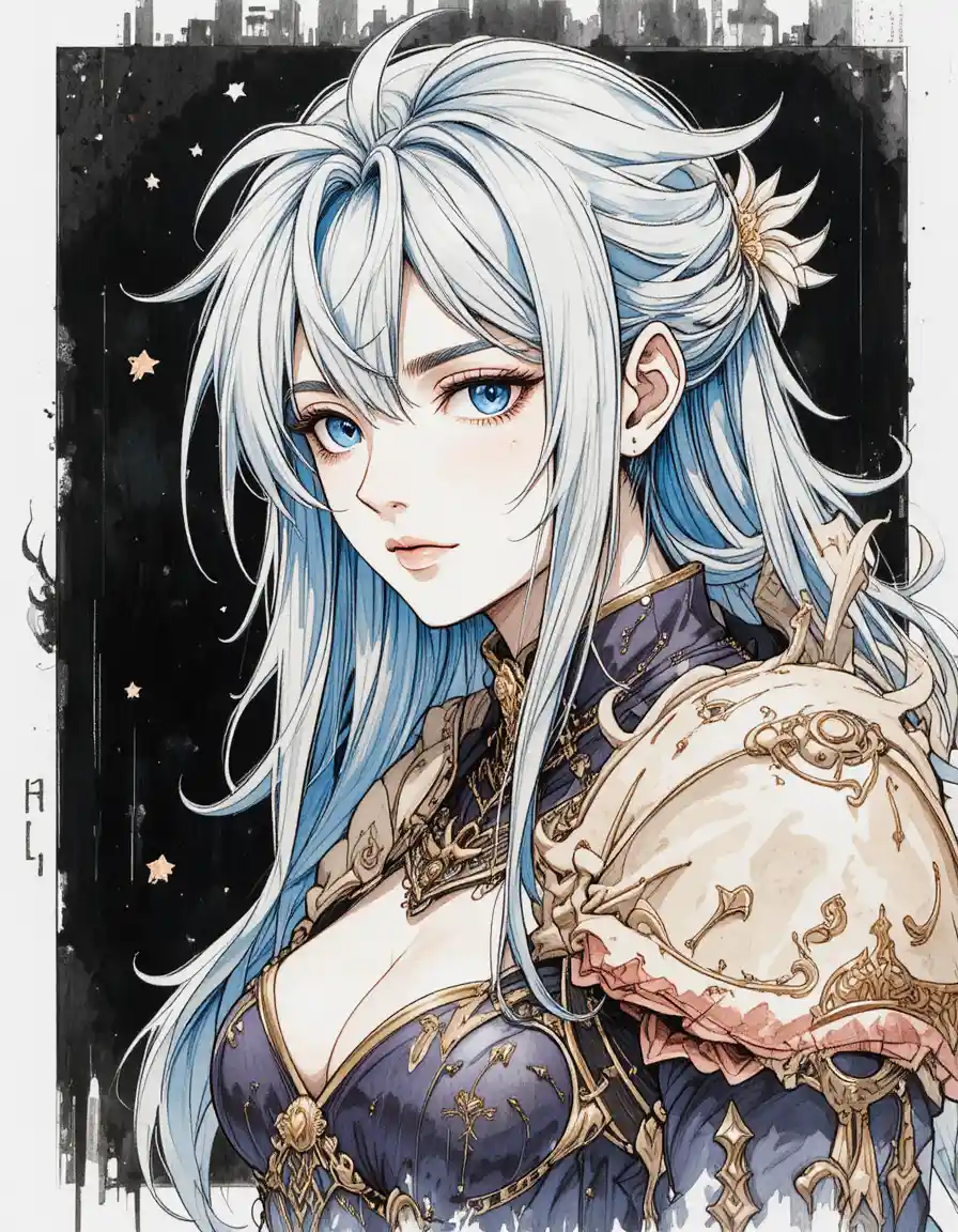 Farbenfrohe handgezeichnete Fantasycharakter-Illustration im Profil