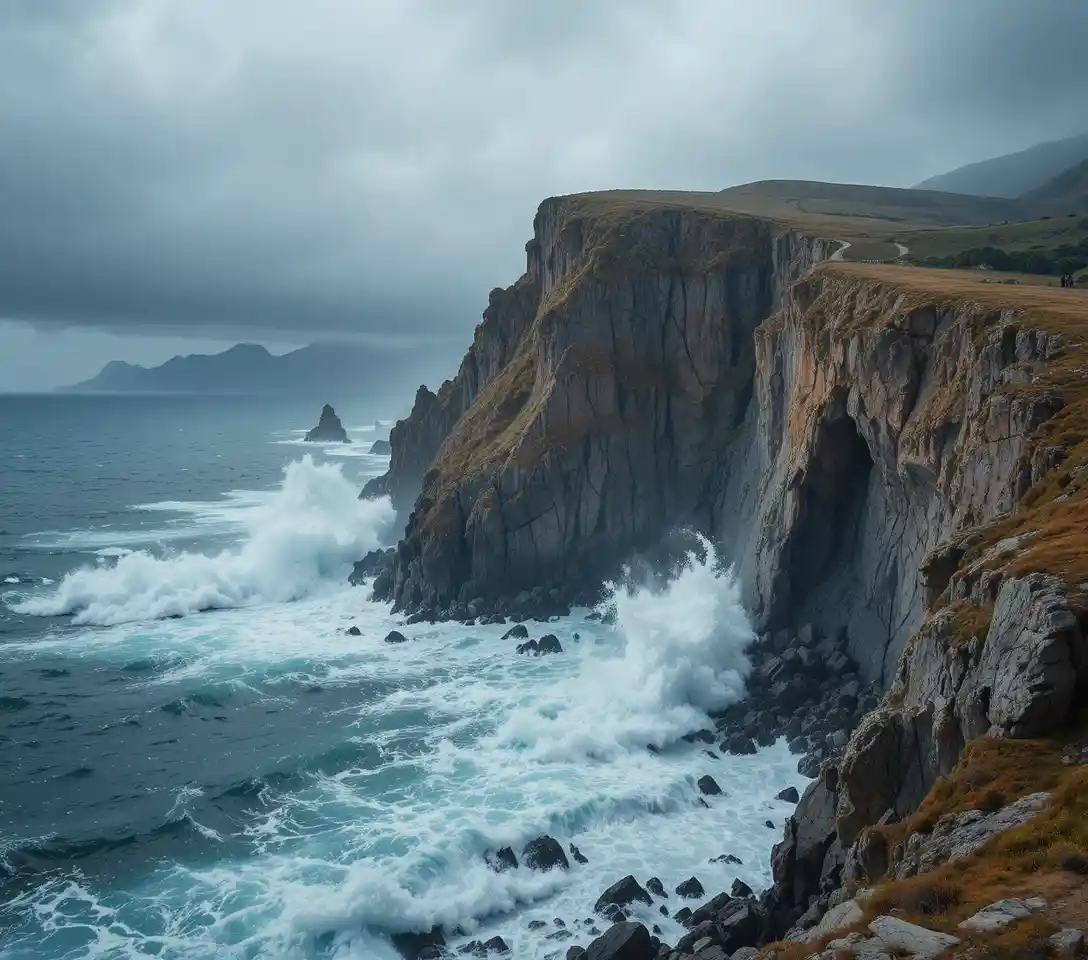 Dramatic sea cliff towering above a wild rocky coast