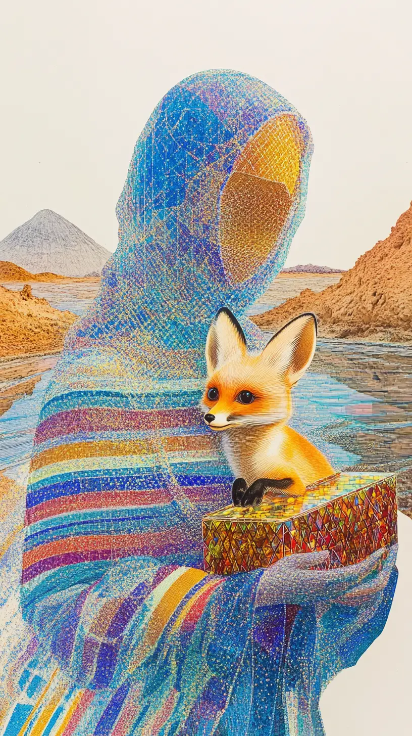 Surreal pointillist scene as tangent approaches infinity