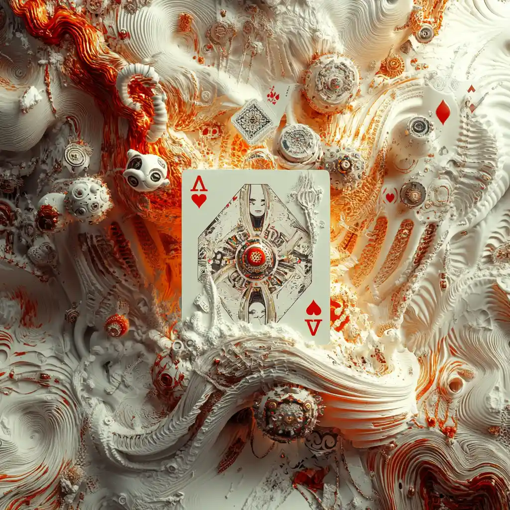 Surreal playing card emerging from a mysterious void