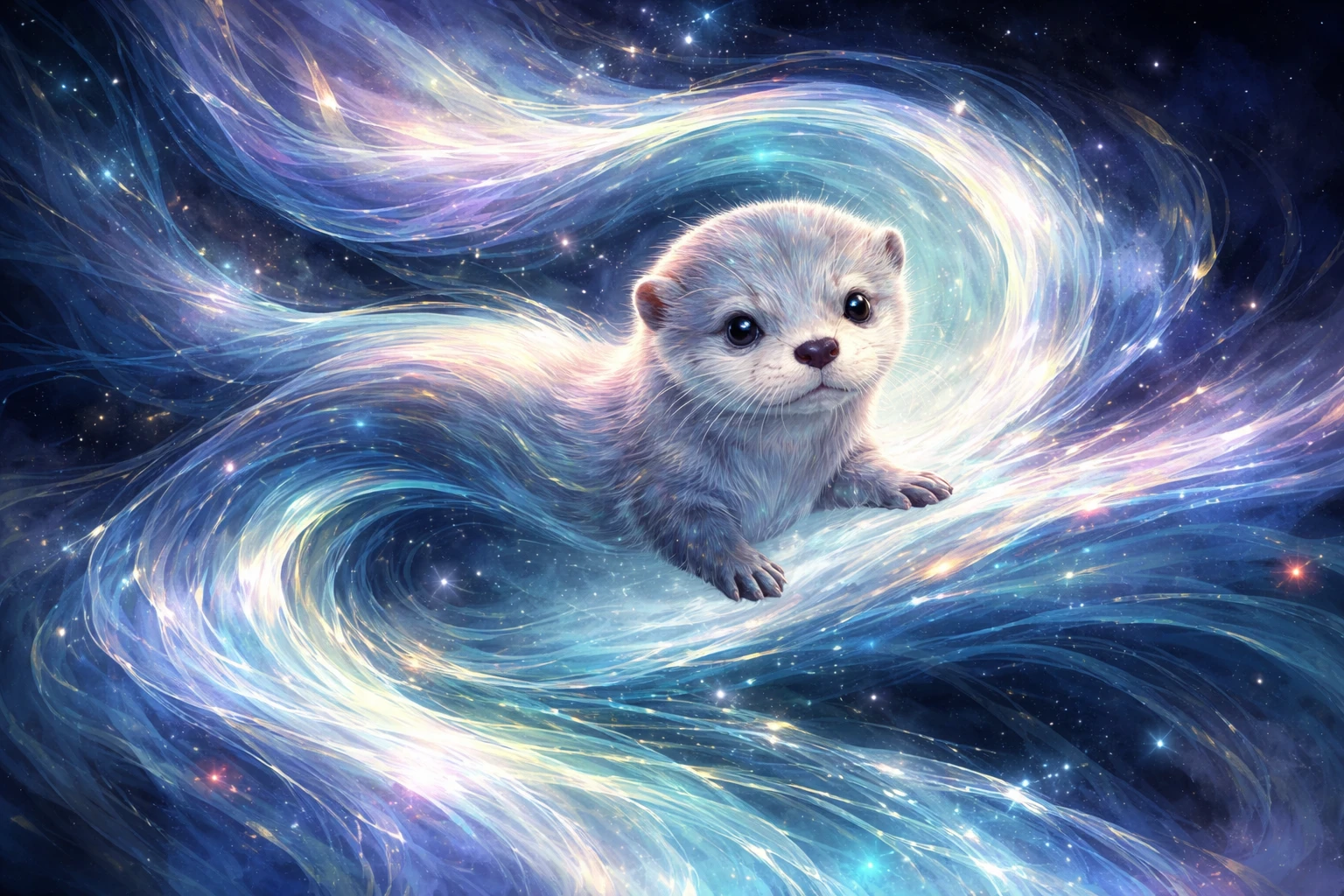 Cucciolo di lontra astratto che fluisce senza soluzione di continuità in un fiume fresco