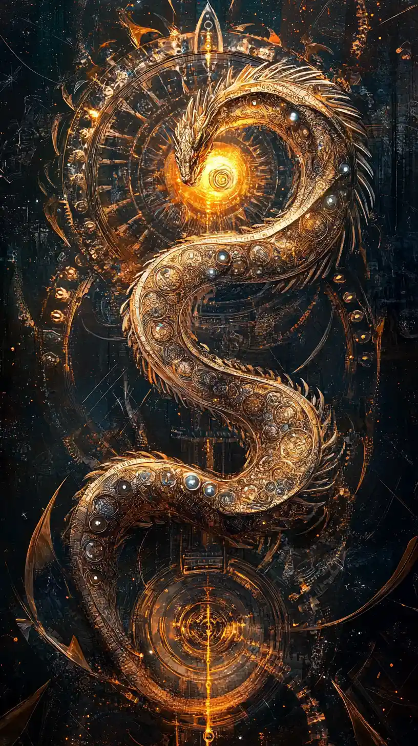 Serpente cosmico avvolto attorno a un nucleo temporale luminoso